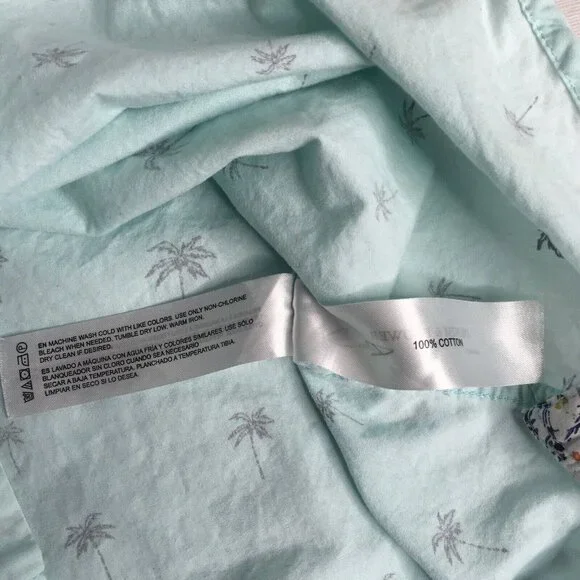 Denim & Flower Mens L Short Sleeve Button Down Shirt Baby Blue Palm Tree Print - Picture 13 of 13